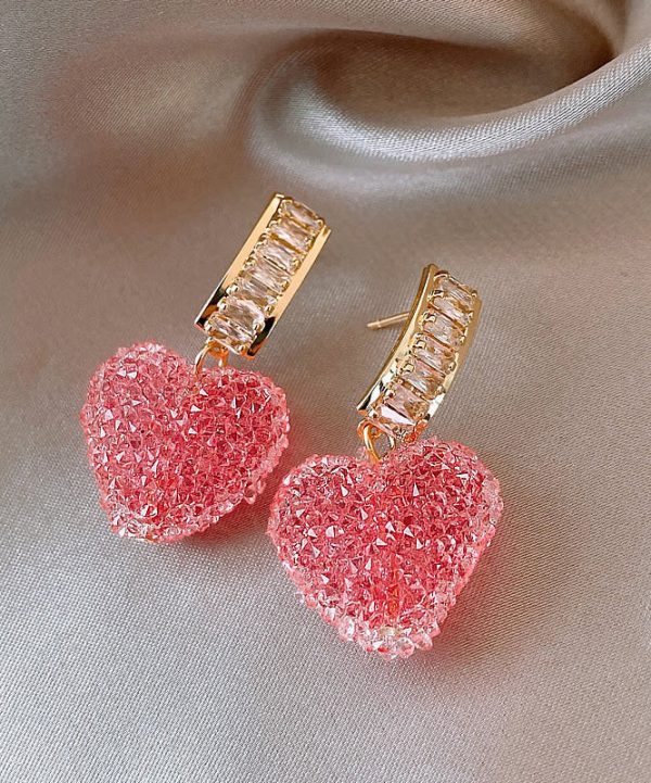 Cute Pink Copper Alloy Peach Heart Drop Earrings on Sale - Image 5