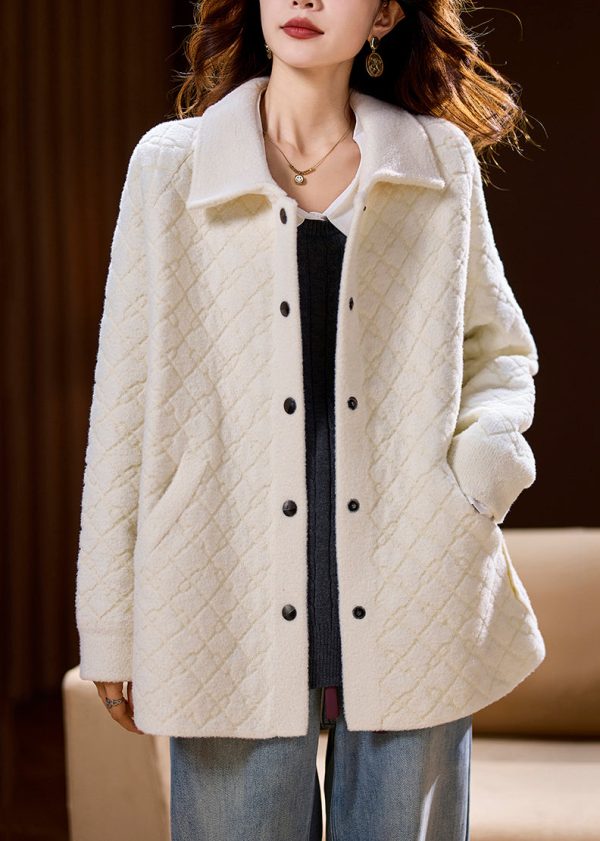 Simple Beige Pockets Button Solid Woolen Coats Spring Hot on Sale - Image 3