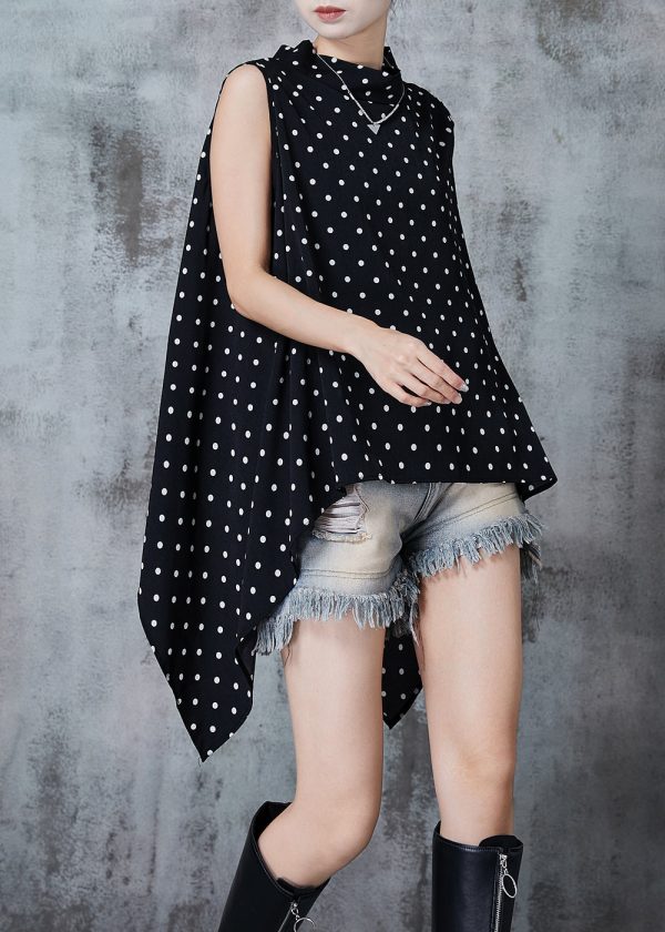 Natural Black Asymmetrical Print Chiffon Tank Tops Sleeveless Supply
