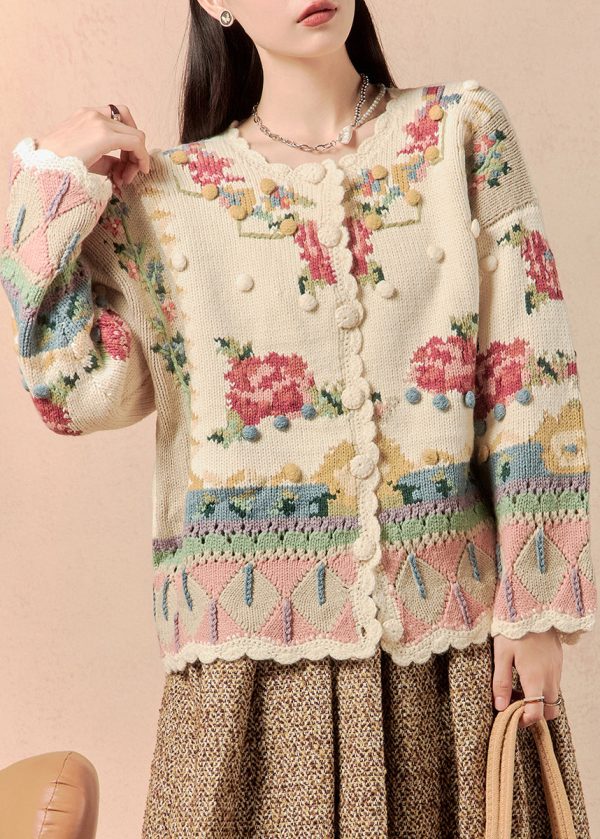 Beautiful Beige Button Patchwork Knit Coats Winter Supply - Image 2