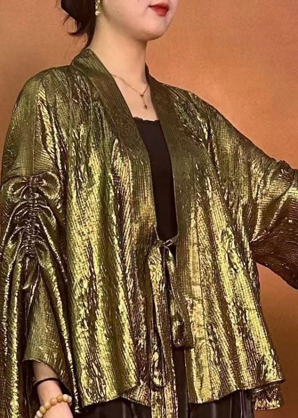 Loose Green U Neck Drawstring Shirts Flare Sleeve Discount - Image 3