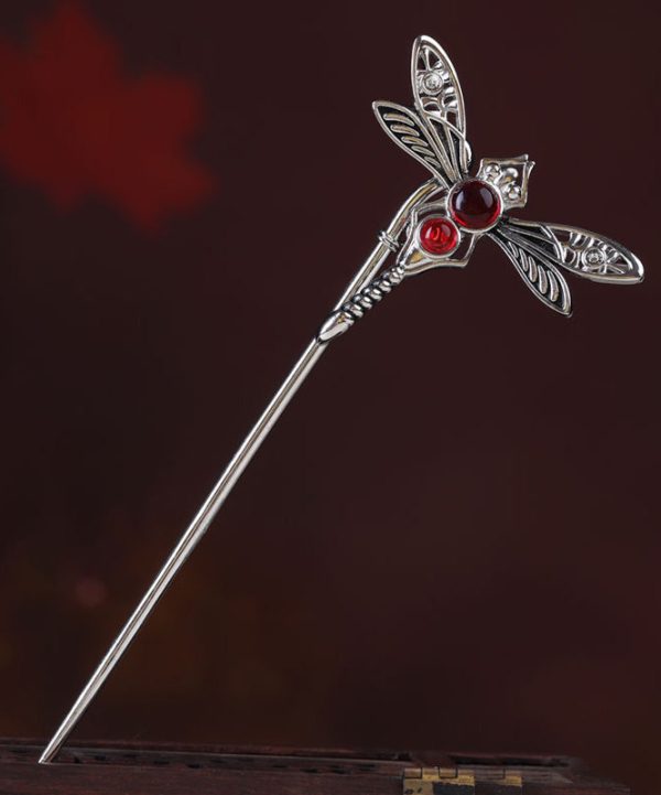 Style Silk Sterling Silver Agate Dragonfly Hairpin Cheap