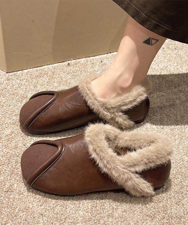 Casual Khaki Comfy Splicing Flat Feet Shoes Fuzzy Wool Lined For Cheap - Image 2
