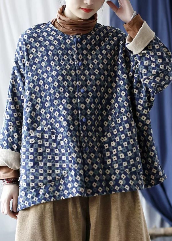 Vintage Blue Oversized Print Linen Coat Spring Sale - Image 2