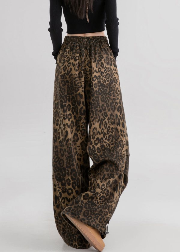 Natural Leopard Pockets Print Drawstring Straight Pants Spring Online Hot Sale - Image 5