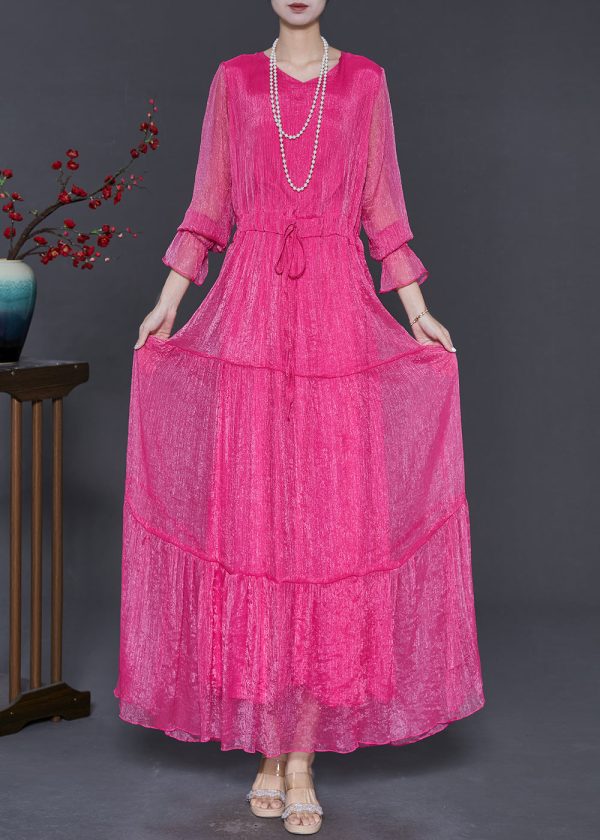 Stylish Rose Cinched Chiffon Long Dress Spring For Discount