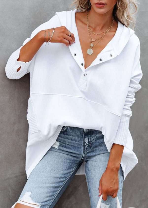 Casual White Hooded Patchwork Plus Size Cotton Sweatshirts Spring Online