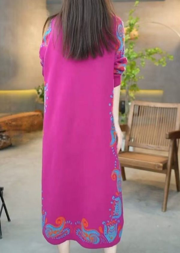 Beautiful Rose O Neck Jacquard Knit Sweater Dress Winter Online Sale - Image 4