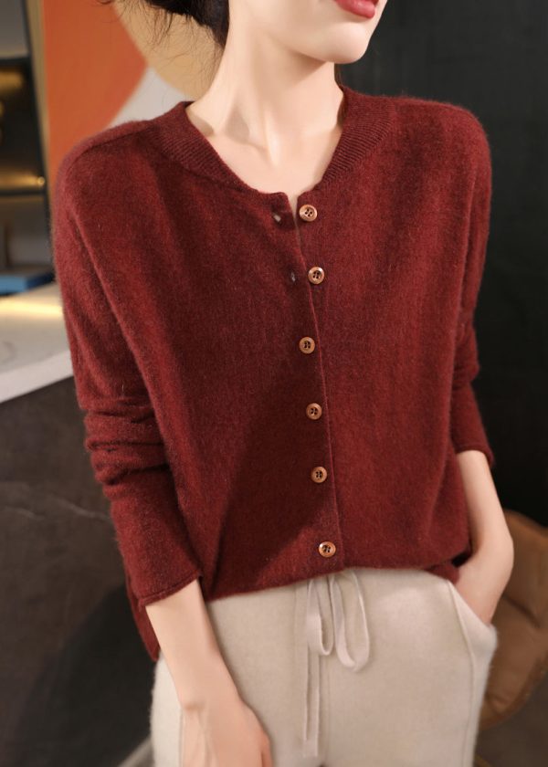 Classy Coffee O Neck Button Woolen Coats Spring Online - Image 4