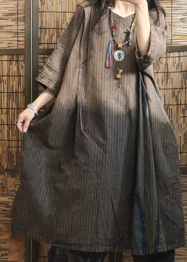 Bohemian Gradient Color V Neck Tie Dye Plus Size Cotton Dresses Summer Discount