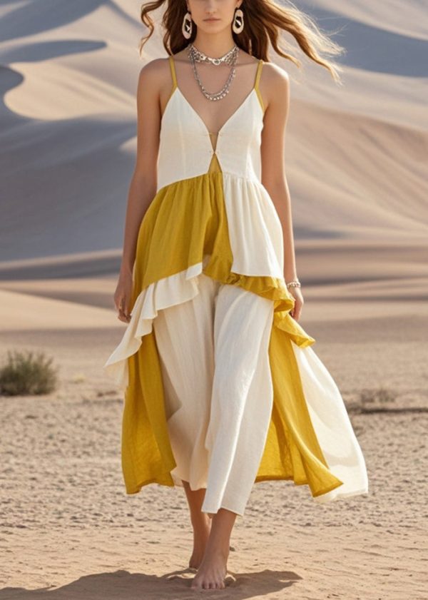 Chic White Asymmetrical Patchwork Cotton Cami Dress Summer For Cheap