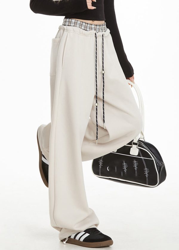 Apricot Drawstring Tie Waist Wide Leg Pants For Sale - Image 4