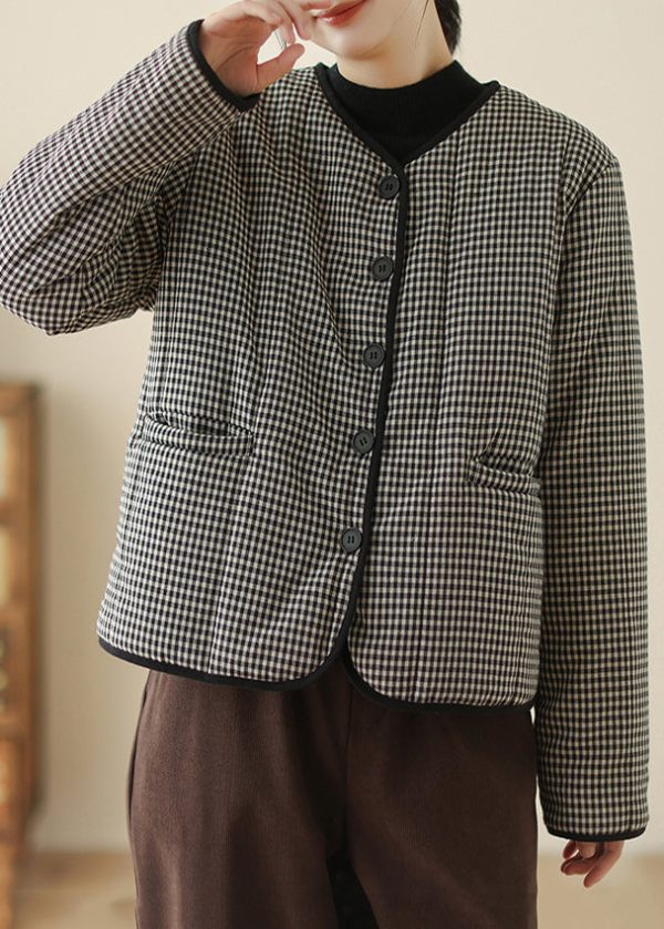 Women Black Plaid Fine Cotton Filled Parka Winter Online Hot Sale - Image 3