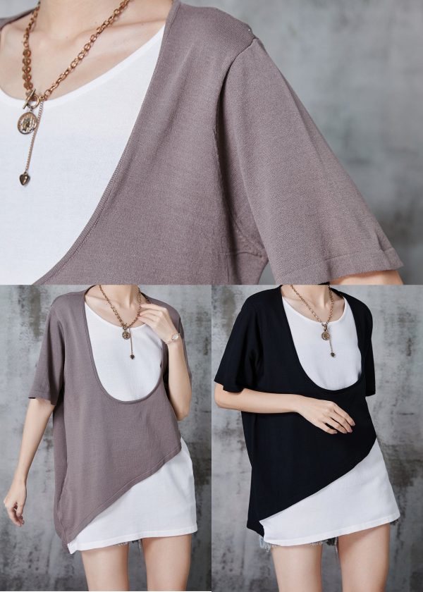 Black Cotton Fake Two Piece Tanks Asymmetrical Design Summer Discount - Image 5