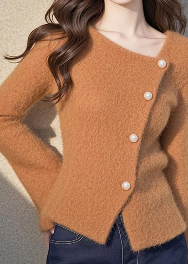 Italian Yellow Asymmetrical Button Cotton Knit Cardigan Spring For Discount - Image 2