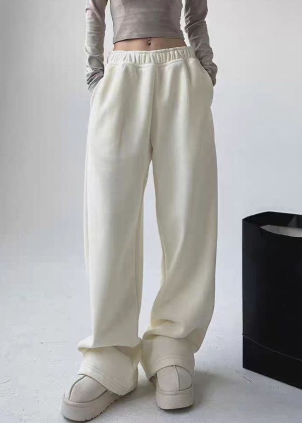 Brief White Patchwork Warm Fleece Straight Pants Spring For Cheap - Image 3