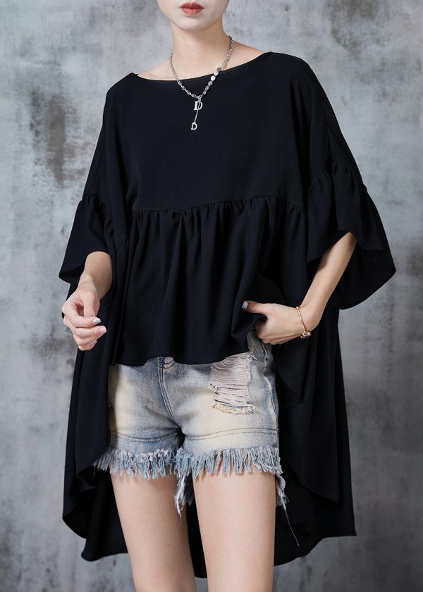Elegant Black Oversized Low High Design Chiffon Tops Summer Online Sale