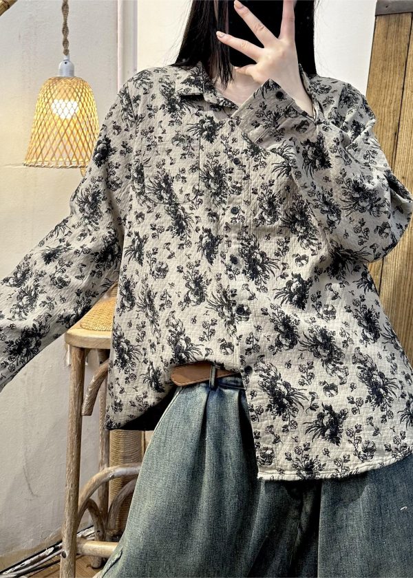 Casual White Peter Pan Collar Cotton Dot Shirt Tops Spring Online - Image 4