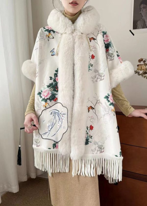 Art Yellow Fur Collar Print Side Open Warm Fleece Coats Winter on Sale - Image 2