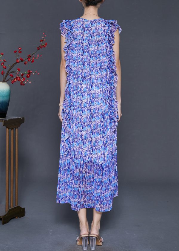 Natural Blue Ruffled Print Chiffon Vacation Dresses Sleeveless Online now - Image 4