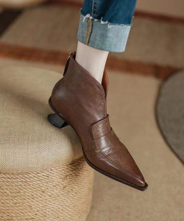 Black Boots Kitten Sheepskin French Splicing Pointed Toe Sale - Image 2