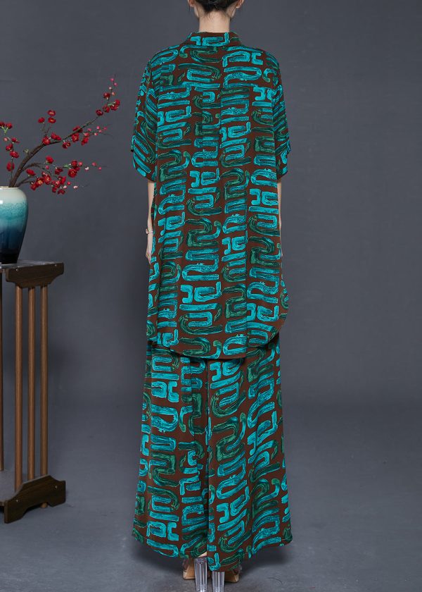 Art Blackish Green Oversized Print Chiffon Two Pieces Set Summer For Cheap - Image 4