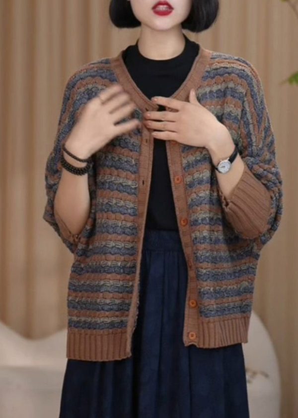 Boutique Blue O Neck Woolen Cardigan Batwing Sleeve Online now - Image 4