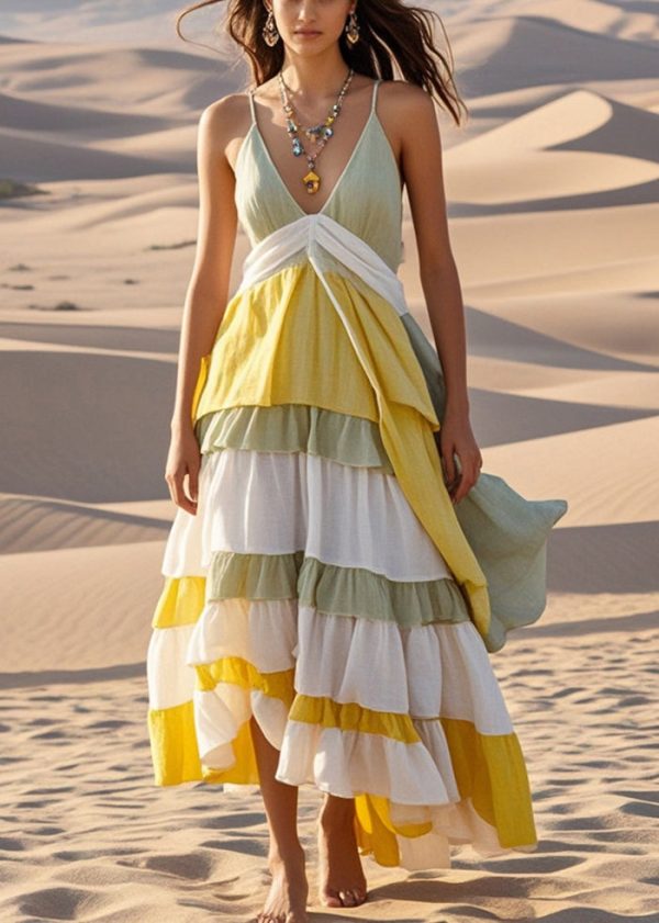 Fine Colorblock Exra Large Hem Patchwork Cotton Sundress Summer Hot on Sale - Image 3