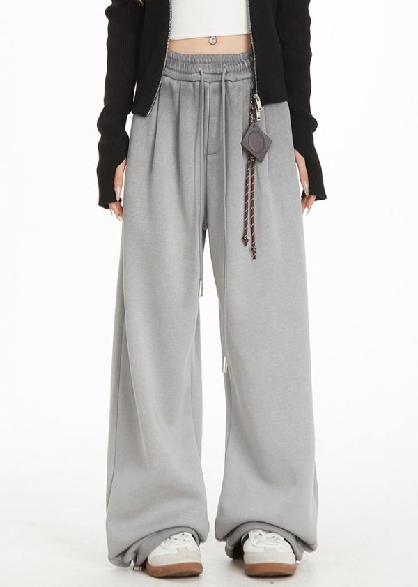 Organic Grey Elastic Waist Patchwork Thick Straight Pants Spring Sale