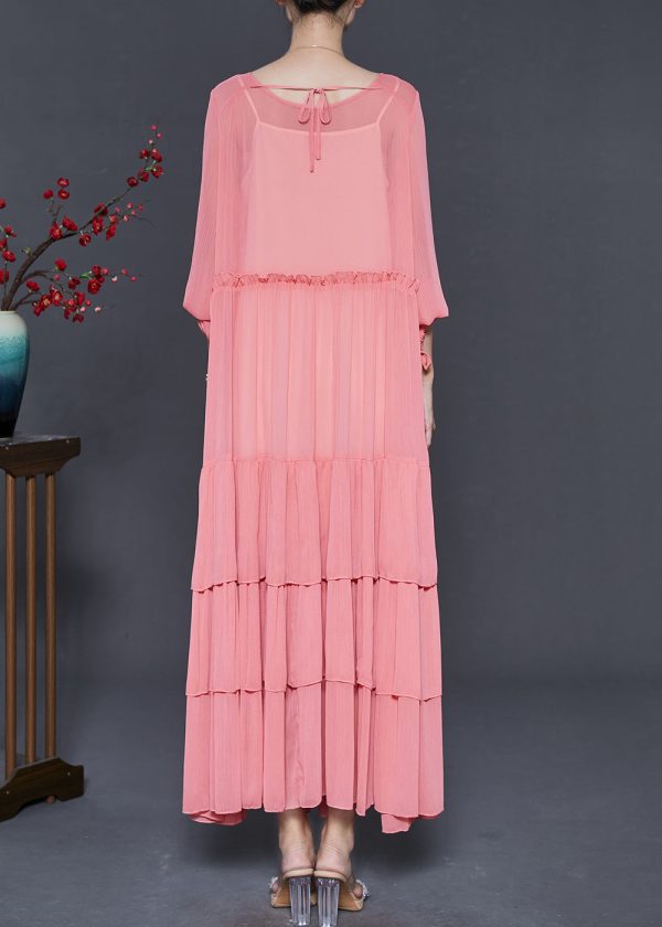 Fashion Pink Oversized Patchwork Chiffon Dresses Spring on Sale - Image 4