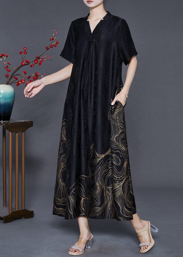 Beautiful Black Tasseled Print Silk Dresses Summer Online now - Image 2