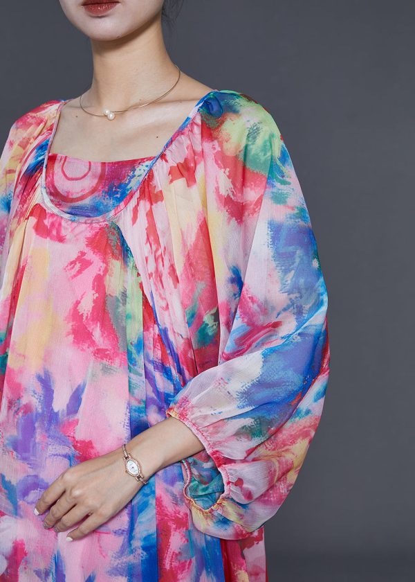 Boutique Pink Oversized Print Chiffon Beach Dresses Spring For Discount - Image 5