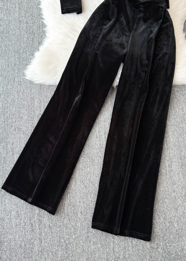 Boutique Black Patchwork Zircon Cardigans And Wide Leg Pants Two Pieces Set Spring Cheap - Image 5