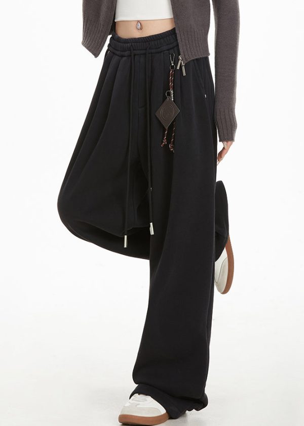 Organic Grey Elastic Waist Patchwork Thick Straight Pants Spring Sale - Image 4