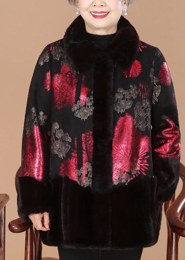Fine Red Fur Collar Print Mink Velvet Thick Coats Spring Online Hot Sale - Image 3