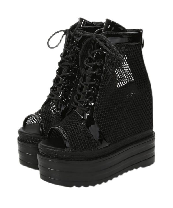 Black Boots Platform Breathable Mesh Boutique Splicing Lace Up For Cheap - Image 5