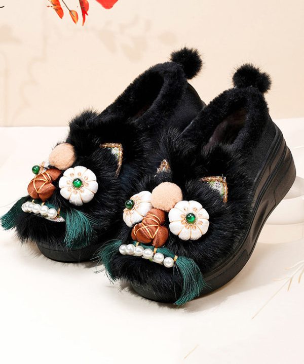 Purple Retro Handmade Fuzzy Wool Lined Splicing Platform Flats Sale - Image 4