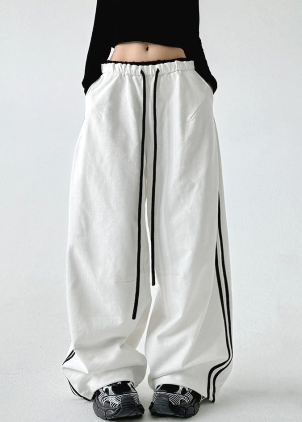 Boutique Navy Blue Drawstring Elastic Waist Wide Leg Pants Spring For Discount - Image 2