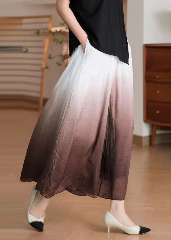 Beautiful Gradient Brown Cotton Crop Pants A Line Spring Online Sale - Image 4