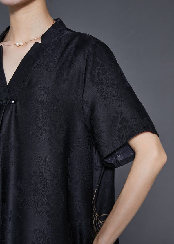 Beautiful Black Tasseled Print Silk Dresses Summer Online now - Image 5