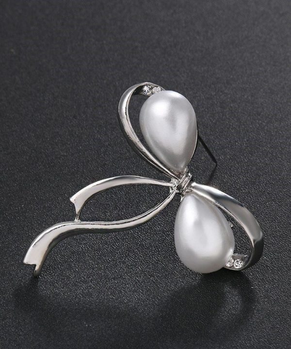 Stylish Silk Stainless Steel Pearl Bow Brooch For Discount