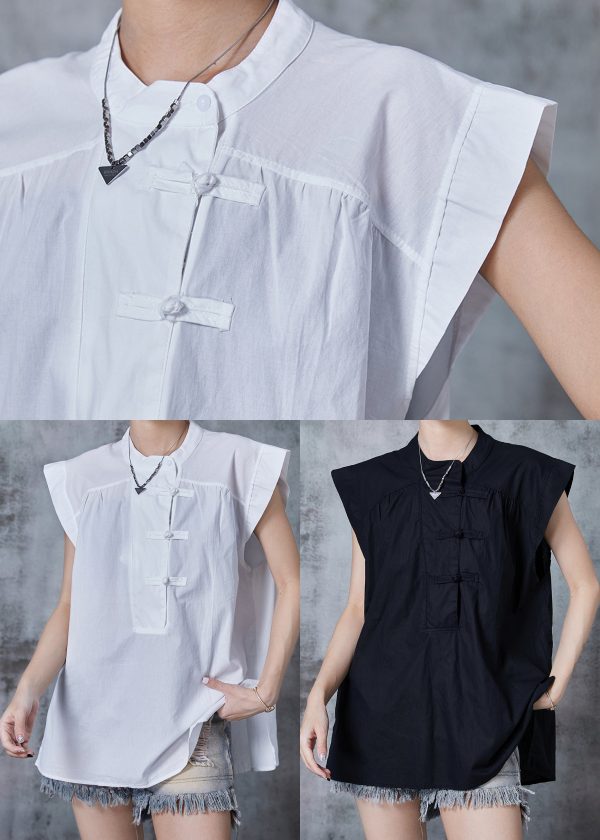 White Cotton Tops Oversized Chinese Button Summer Supply - Image 5