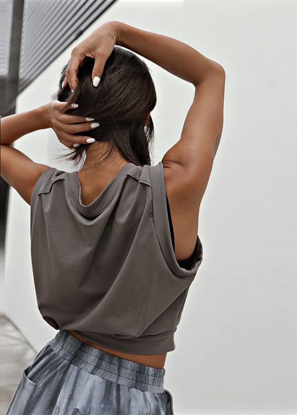 Women Grey Comfort Cotton Short Shirt Top Sleeveless For Cheap - Image 3