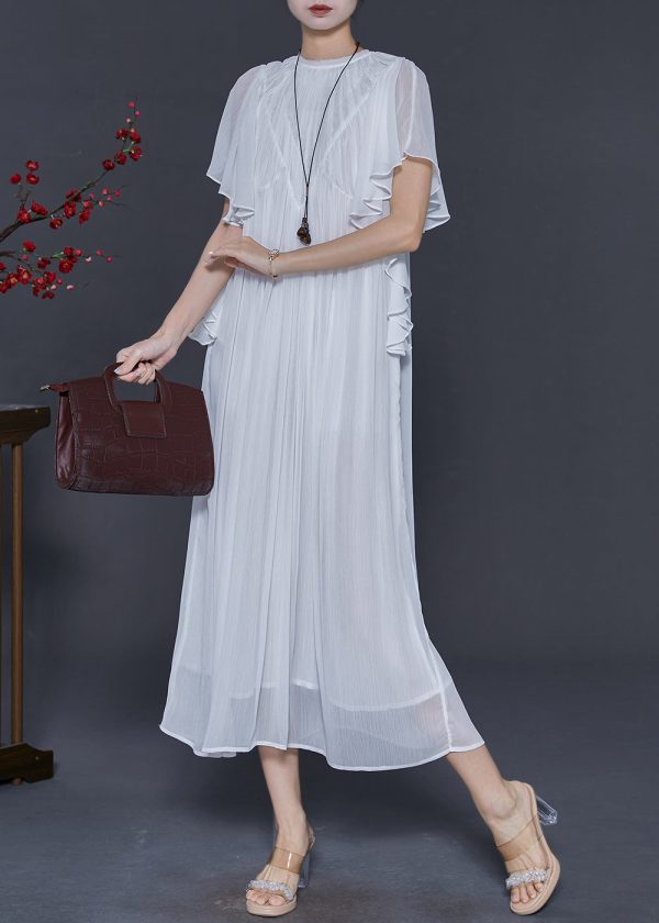 Boho White Draping Chiffon Robe Dresses Cloak Sleeves Hot on Sale - Image 2