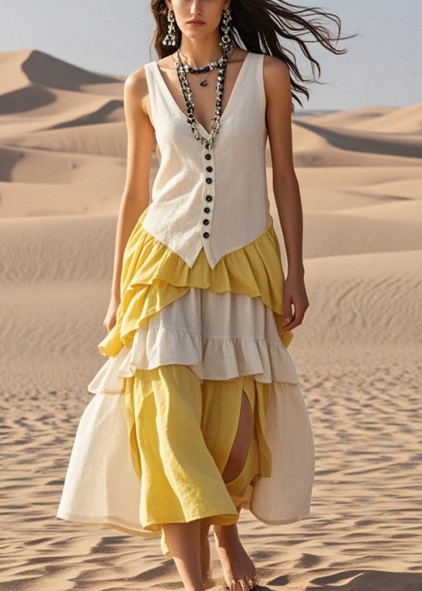 Italian White Ruffled Patchwork Cotton Vacation Dresses Summer Online now - Image 3