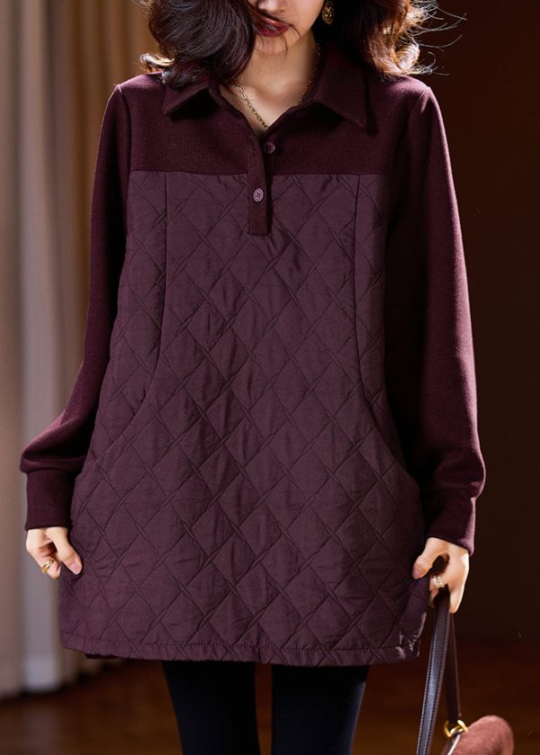 Stylish Red Peter Pan Collar Plaid Patchwork Shirt Spring Online Sale - Image 3