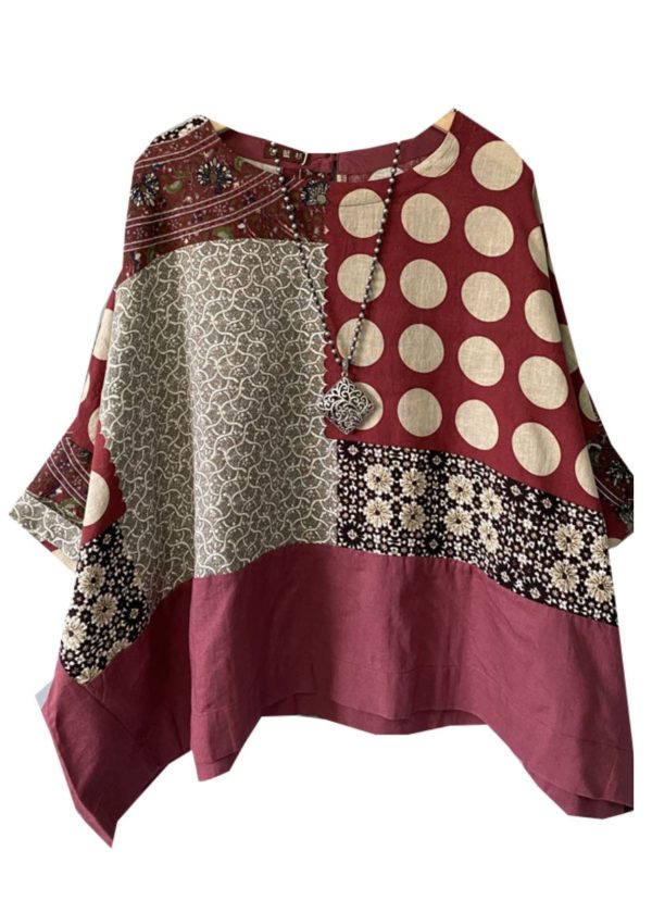 Retro Red O-Neck Print T Shirts Half Sleeve Supply - Image 5