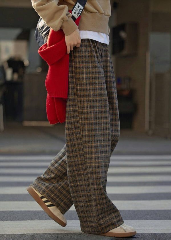 2025 New Plaid High Waist Wide Leg Pants Spring Winter Fashion
