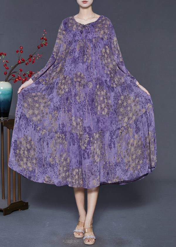 Purple Print Chiffon Dresses Oversized Exra Large Hem Spring Cheap