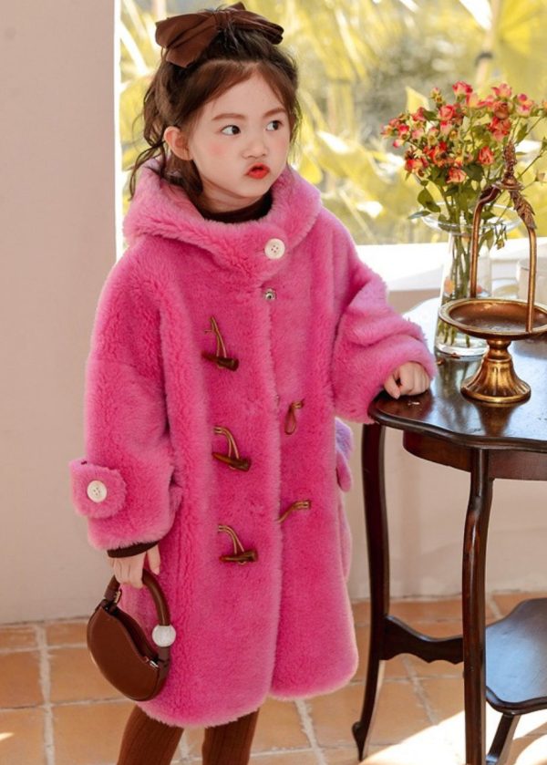 Boutique Rose Patchwork Kids Hoodies Mink Velvet Long Coats Winter Discount - Image 3